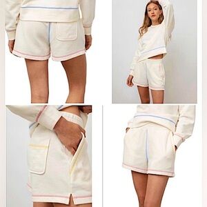 Rails Jane Cream Rainbow Stitch Elastic Waist Shorts Size Large